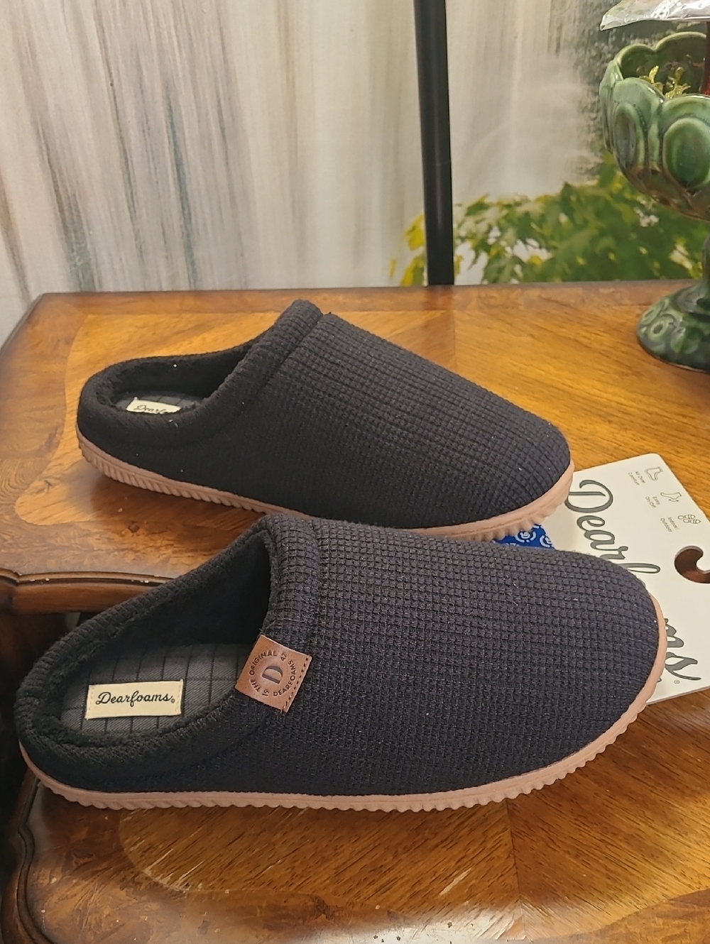 New! Dearfoams Black Knit Clog Slip On Indoor Outdoor Slippers Mens Large 11/12